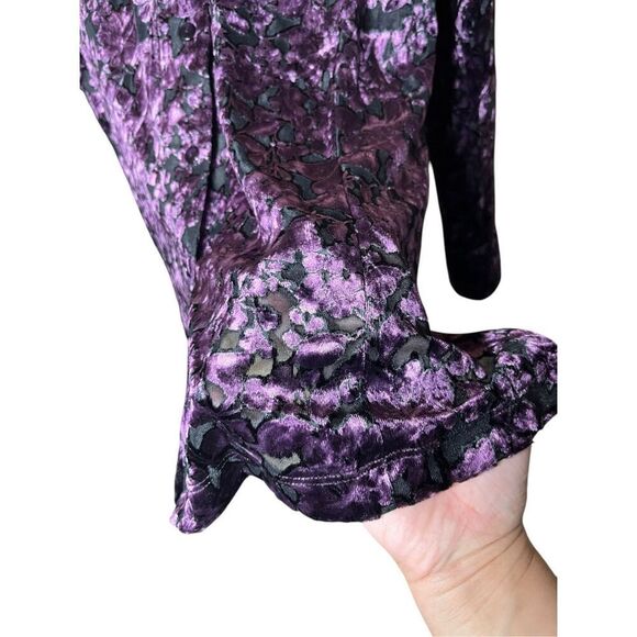 Vintage Preston & York Semi Sheer Purple Velvet Long Sleeve Blouse Top L - Picture 5 of 7